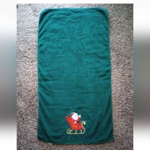 R A Briggs Green Christmas Bath Towel Embroided Santa Design Vintage
